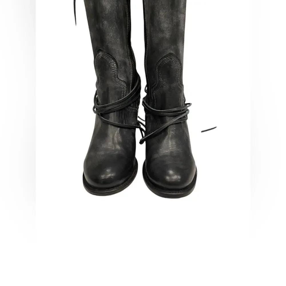 FREEBIRD Coal Black Size 9 M Distressed Lace Up Boho Equestrian Riding Boots